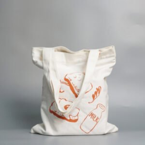 Printing Bread Milk Cotton CanvasUnify Off White Shopping Tote Bag