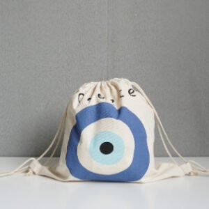 Printing Evil Eye Cotton Canvas Shopping Draw String Bag