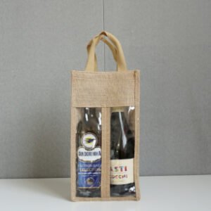 window plain jute unify natual wine and bottle bags